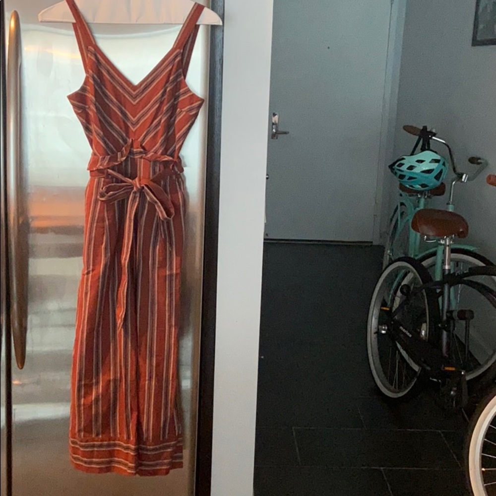 Burgundy striped jumpsuit